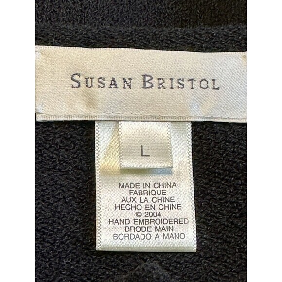 Susan Bristol Women Size L Black Vintage Button Front Embroidery Cardigan Boho - Picture 7 of 10